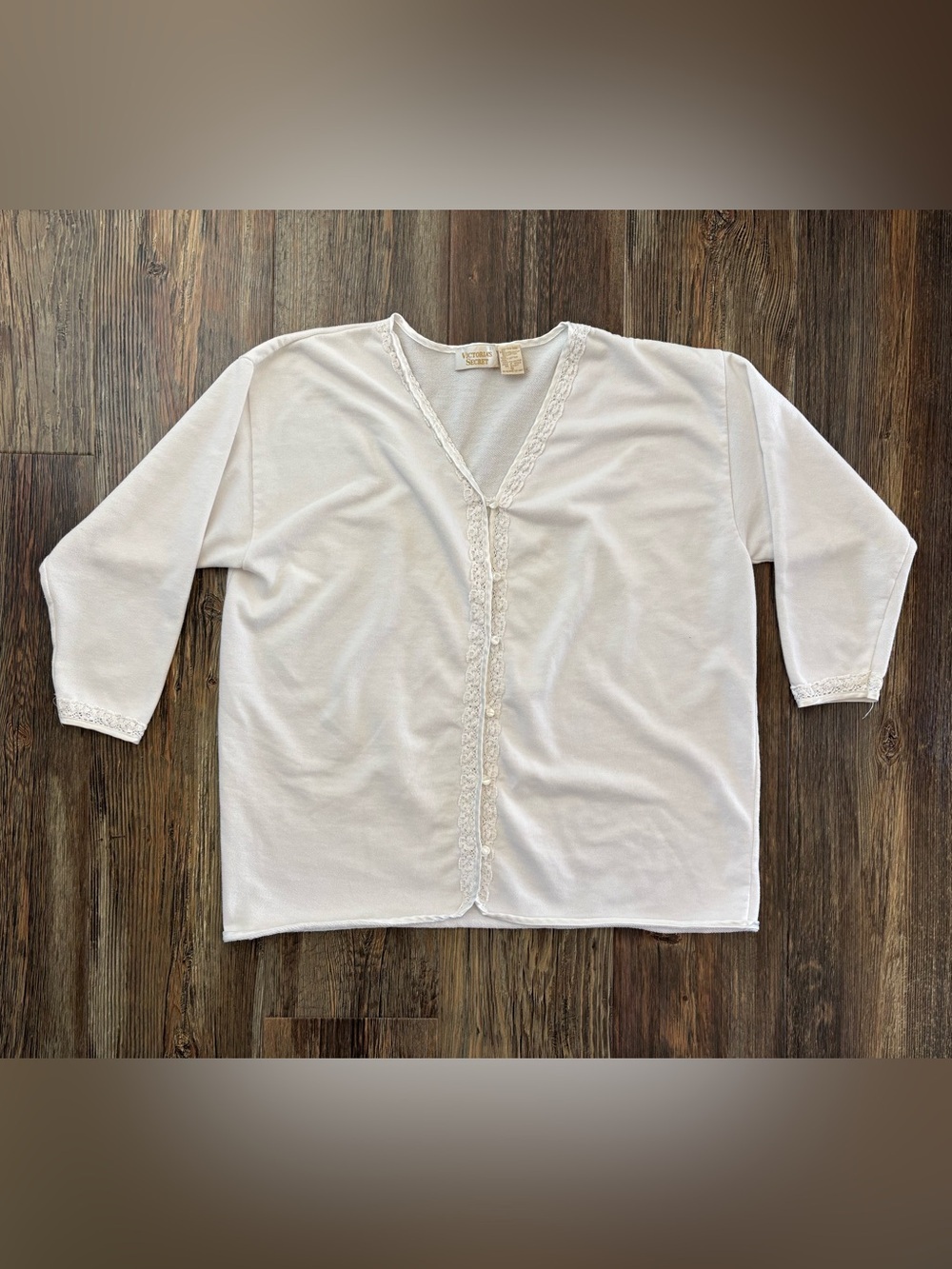 Vtg 90s Gold Label Victorias Secret Button-Front Cardigan Womens Sm White Lace